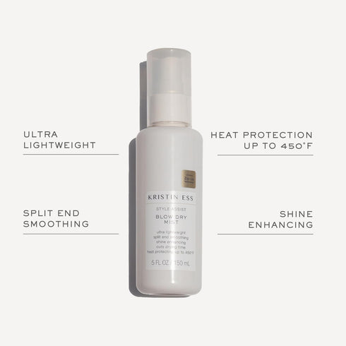 Kristin Ess Style Assist Blow Dry Mist, Heat Protectant Spray for Hair, Anti-Humidity Frizz Control, Sulfate Free