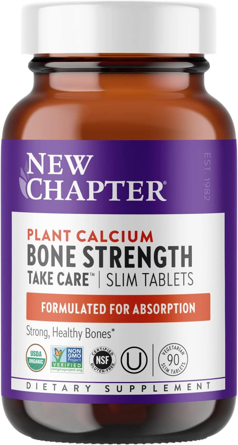 New Chapter Whole Food Calcium Supplement - Bone Strength with Vitamin K2 + D3 + Magnesium, Vegetarian, Gluten Free, 90
