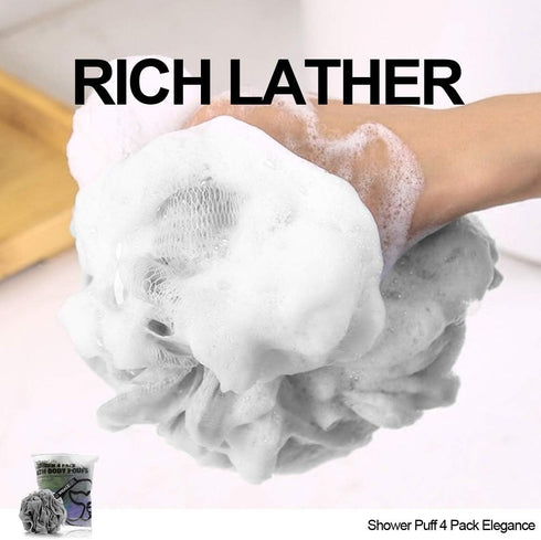 Loofah Sponge Bath Sponge for Women and Men, 4 Pack (Gray, Blue, Green, Purple)