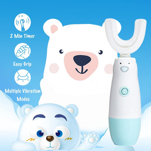 Kids Electric Toothbrush, 6 Cleaning Models Toddler Waterproof Battery Powered Sonic U-Shaped Toothbrush