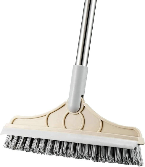 2 in 1 Cleaning Scrub Brush - V-Shape Stiff Bristle Floor Scrub Brush with Long Handle and 120° Rotating Squeegee