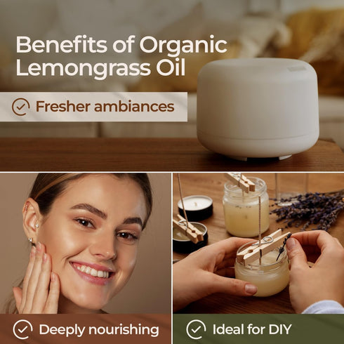 Gya Labs Organic Lemongrass Essential Oil - 100% Pure Natural Oil for Skin, Hair, Aromatherapy Diffuser (0.34 Fl Oz)