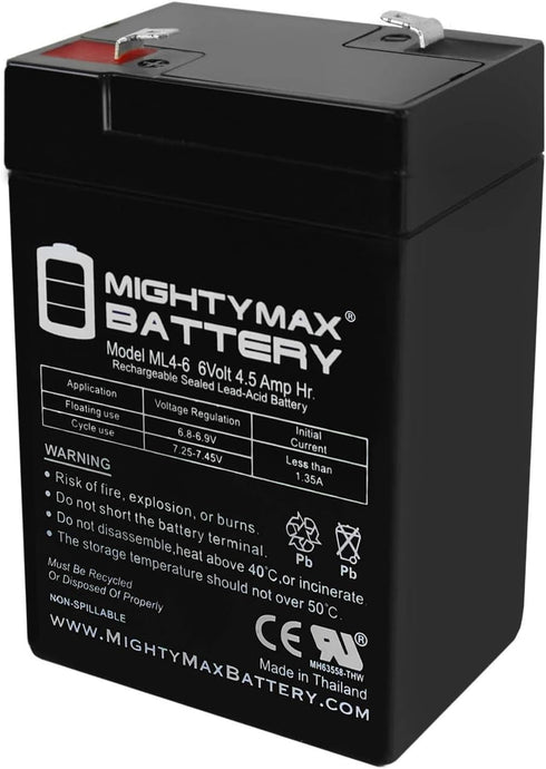Mighty Max Battery ML4-6 6 Volt 4.5 AH Rechargeable SLA AGM Battery with F1 Terminal