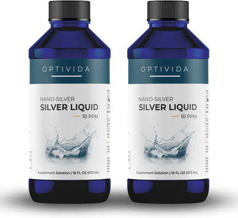 Optivida Health Nano Silver Liquid, 2 Pack for Immune Support, All Natural Solution 10PPM