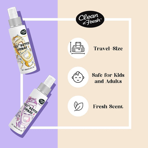 Clean-n-Fresh Toilet Spray, 6.8 Fl.Oz, Vanilla Scent - Natural Plant Essential Oil Air Freshener