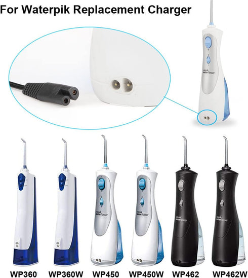 Cordless Water Flosser Charger Cord for Waterpik WP360, WP462, WP450, 3V DC 2-Prong Adapter