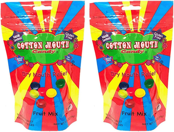 Cotton Mouth Candy Dry Mouth Relief Fruit Mix 3.3 Ounce Bag (2 Bags) | Sugar Free, Gluten Free, Delicious Fruit Flavor,
