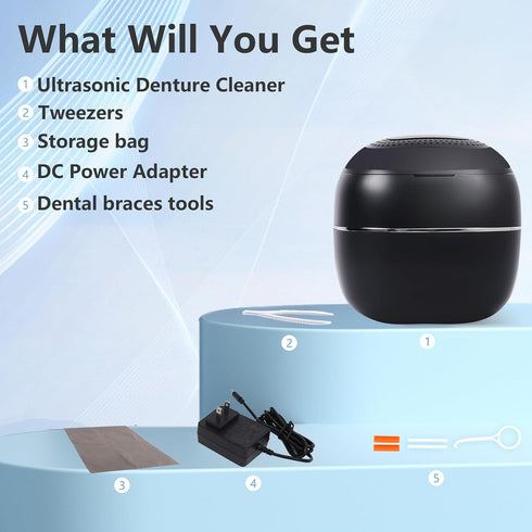 HKOURI Jewelry45kHz Ultrasonic Retainer Cleaner, Retainer Cleaner Machine for Dentures, Mouth Guards, Braces