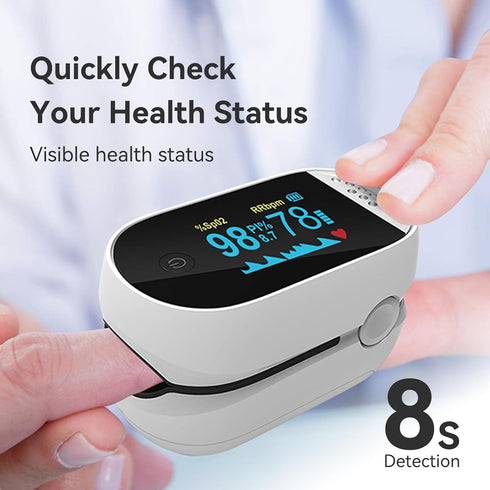 Fingertip Pulse Oximeter with Alarm, High Definition OLED Oxygen Monitor, Fast Accurate Oxymeter, Includes Batteries &