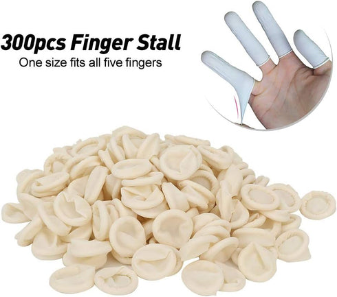 QANYEGN 300pcs Latex Finger Cots, Finger Hats Powder, Finger Condom with Non-Slip i-Static Contact Prevention, Milk
