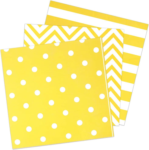 Disposable Yellow Paper Luncheon Party Napkins, Striped Chevron Polka Dot, 60 Count, 13"x13"