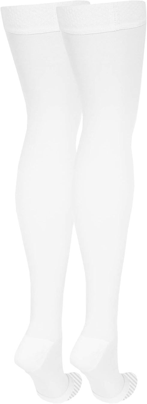 NuVein Medical Compression Stockings, 20-30 mmHg Support, Thigh Length Hose, Open Toe, White, Medium for Women & Men.