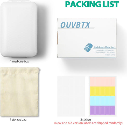 OUVBTX 8 Weekly Pill Organizer, Extra Large Pill Box with Labels and Storage Bag, GRIDS Medicine Pill Organizer