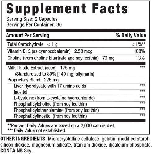 LIVERITE Liver Aid with Milk Thistle, 60 Capsules, Liver Support, Cleanse, Care, Function, Energy