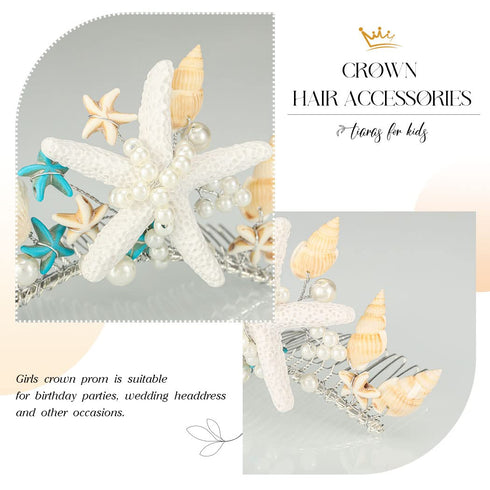 Yean Silver Starfish Tiara Comb for Girls, Princess Hair Comb Costume Party Hair Accessories Pearl Hair Piece