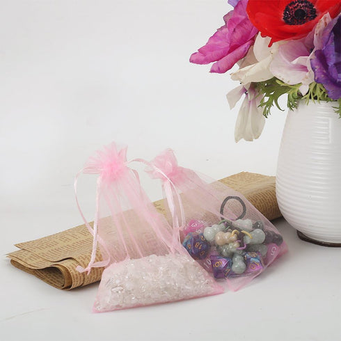 HRX Package 100pcs Pink Organza Bags, 4 x 6 Inches Wedding Christmas Favors Gift Drawstring Jewelry Pouches