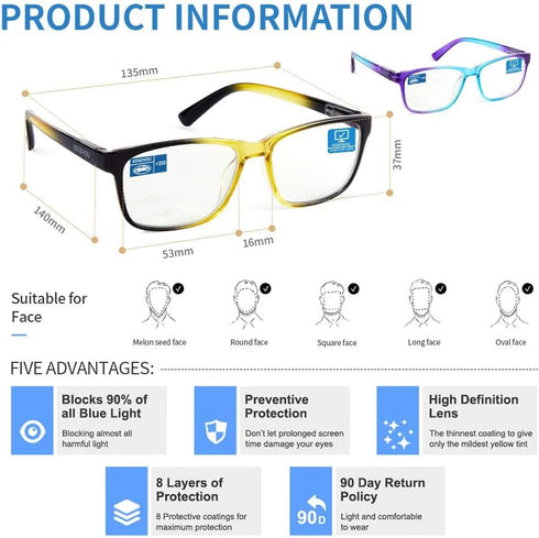 K KENZHOU 2 Pack Multifocus Reading Glasses for Men Women, Blue Light Blocking Readers & Computer Eyeglasses