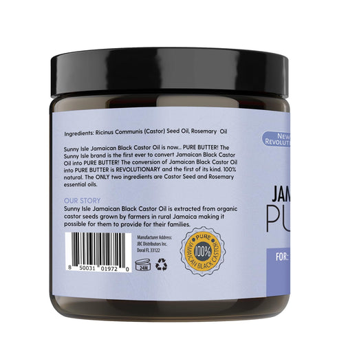 Sunny Isle Rosemary Jamaican Black Castor Oil Pure Butter 4oz - Stimulates Hair Growth & Moisturizes Hair & Skin