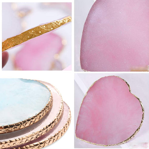 Resin Nail Art Plate Palette, Makeup Gel Polish Color Mixing Plate, Golden Edge Heart Shaped Display Holder