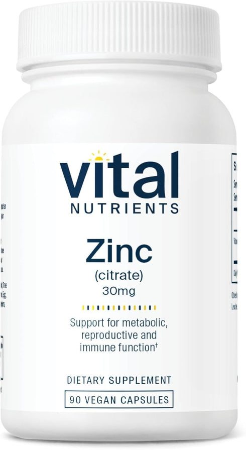 Vital Nutrients Zinc Citrate 30mg | Vegan Immune Support Supplement | Non-GMO, Gluten, Dairy, Soy Free | 90 Capsules