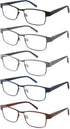 5 Pack Reading Glasses for Men, Blue Light Filtering Metal Full Frame Readers, Anti UV/Glare/Eyestrain