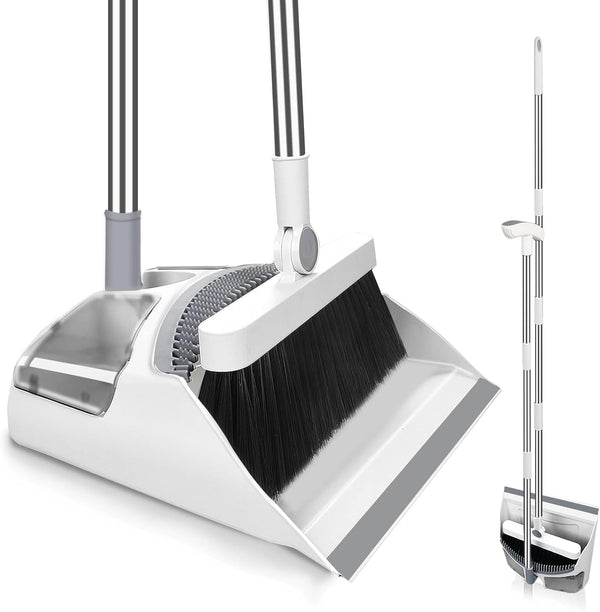 Broom with Dustpan Combo Set, 54" Long Handle Broom and Dustpan for Home, Lightweight, 180° Rotating Broom