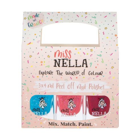 MISS NELLA WINTER GLITTER Nail Polish Set - Easy Peel Off, Water Based Formula, 3 Colors of Nail Glitter
