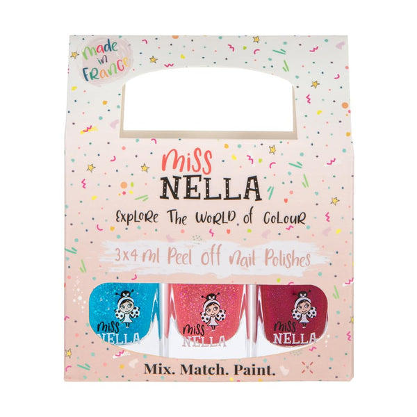 MISS NELLA WINTER GLITTER Nail Polish Set - Easy Peel Off, Water Based Formula, 3 Colors of Nail Glitter