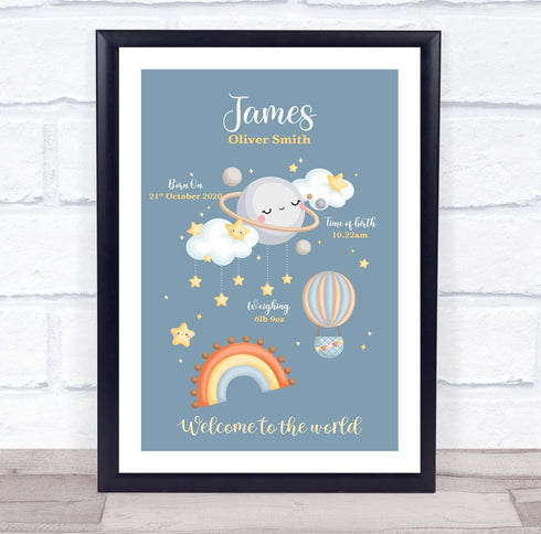 The Card Zoo New Baby Birth Details Christening Nursery Moon and Clouds Keepsake Gift Print