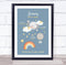 The Card Zoo New Baby Birth Details Christening Nursery Moon and Clouds Keepsake Gift Print