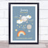 The Card Zoo New Baby Birth Details Christening Nursery Moon and Clouds Keepsake Gift Print