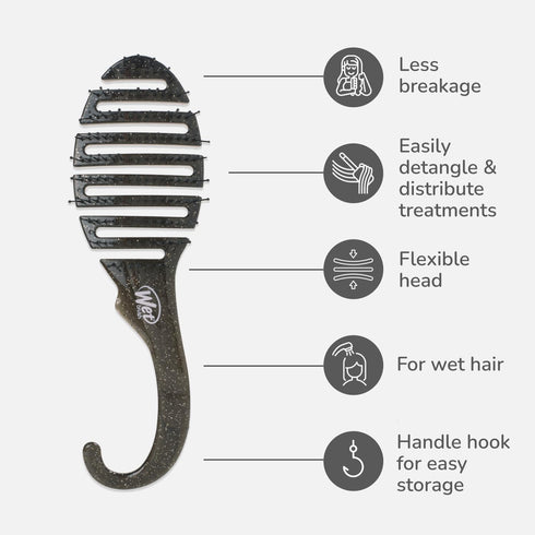 Wet Brush Shower Hair Brush Detangler - Ultra-soft IntelliFlex Bristles for Wet & Dry Hair, Black Glitter