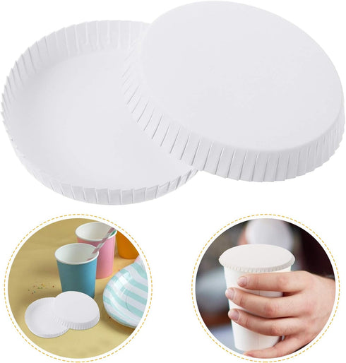 100Pcs Disposable Paper Cup Cover, Recycled Hot Cup Lid for Tea Coffee Mug, Stackable for Cafe Hotel
