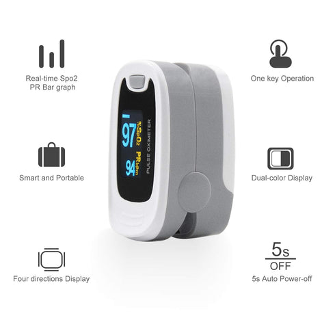 CONTEC CMS50NA Pulse Oximeter, Fingertip Blood Oxygen Saturation Monitor with SpO2 and PR Value Waveform, Grey