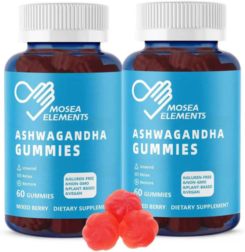MOSEA ELEMENTS 2 Pack Ashwagandha Gummies & Vitamin D for Men & Women -