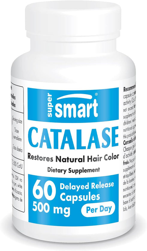 Supersmart Catalase 500mg per Day, Natural Enzyme Anti Gray Hair Supplement, 60 Delayed Release Capsules