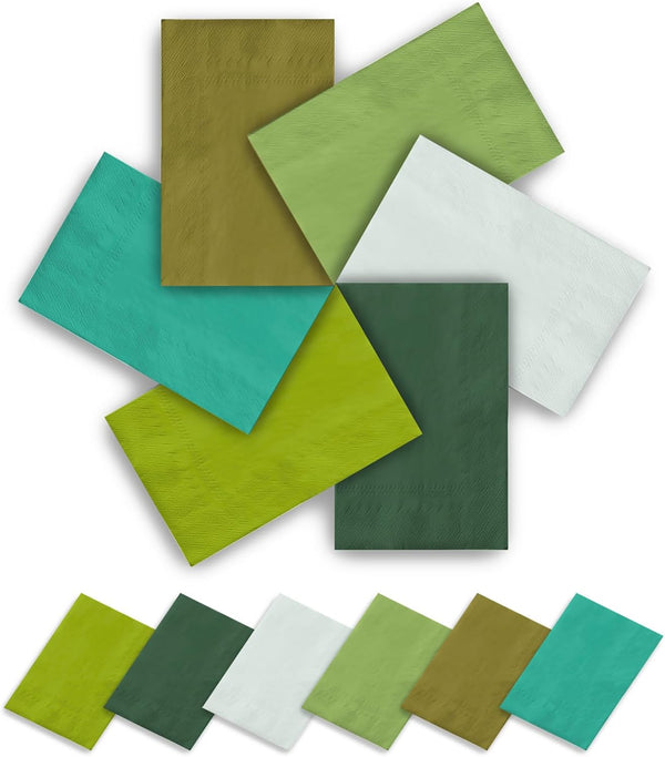 qiqee Green Series 6 Colors Dinner Paper Napkins, Disposable Hand Towels for Birthday, Wedding, Party (192 Count)