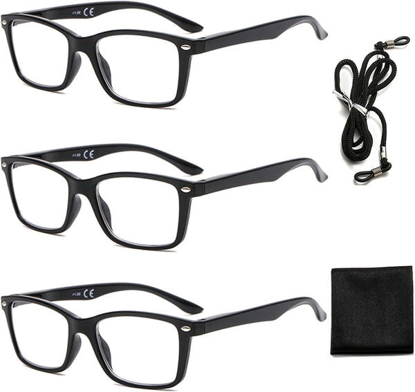Suertree 3 Pack Reading Glasses for Men Women UV Ray Anti Glare Spring Hinge Readers Aid