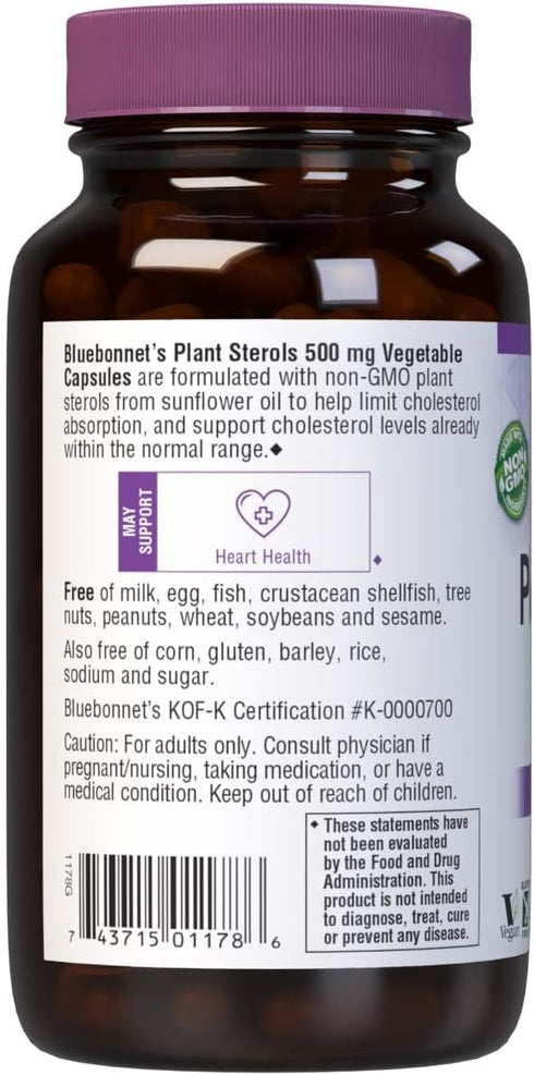 Bluebonnet Nutrition Plant Sterols 500mg, 90 Vegetable Capsules - Heart Health Supplement