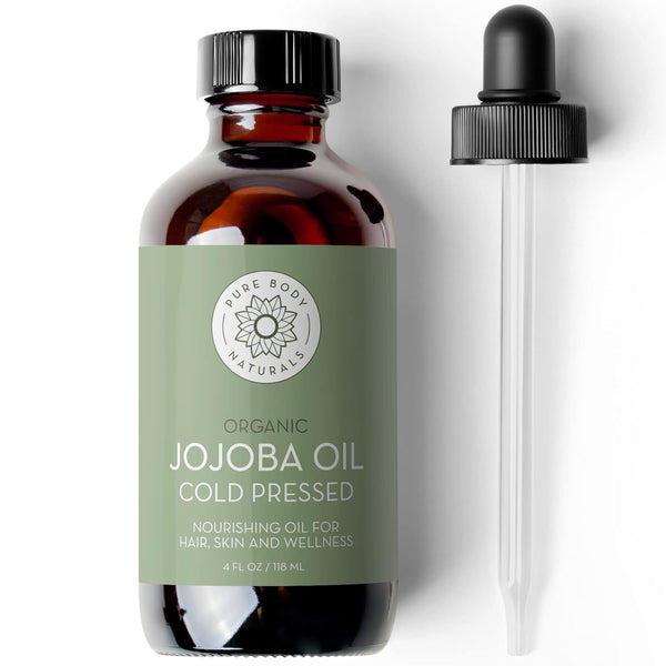 Pure Body Naturals Organic Jojoba Oil, 4 Fl Oz - 100% Pure, Cold Pressed for Skin, Face, Nails, and Hair