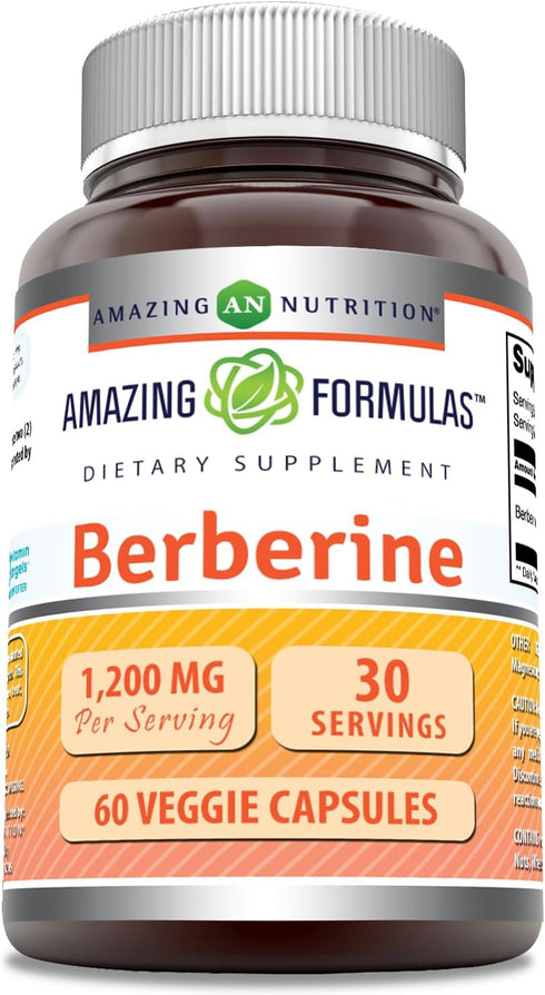 Amazing Formulas Berberine 1200 mg Per Serving Veggie Capsules, Non-GMO, Gluten Free, 60 Count