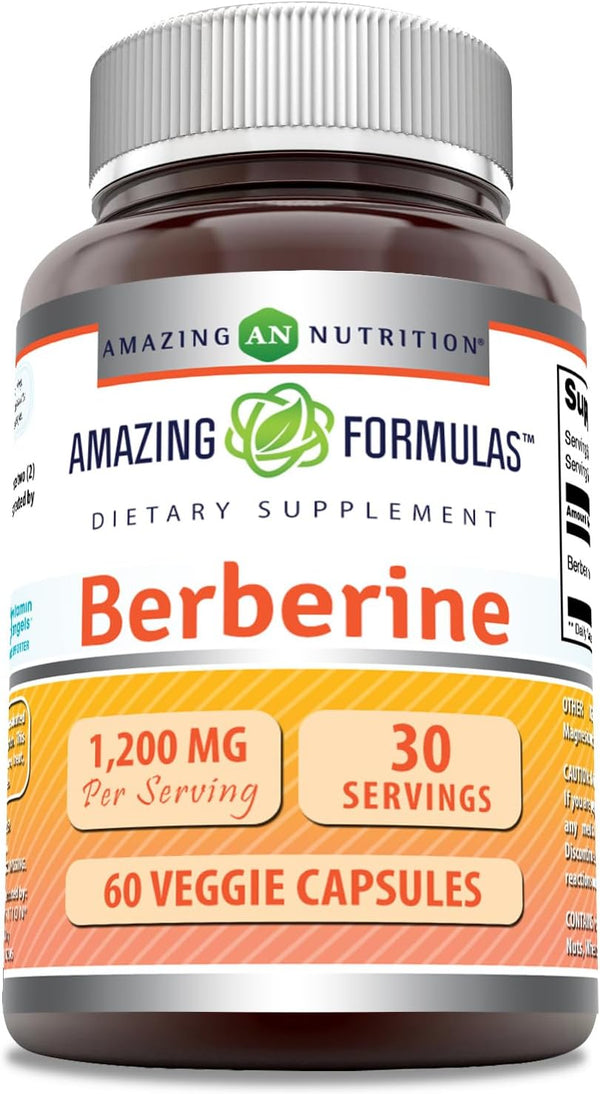 Amazing Formulas Berberine 1200 mg Per Serving Veggie Capsules, Non-GMO, Gluten Free, 60 Count