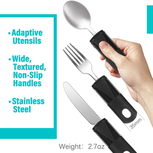 Adaptive Utensils, 3pcs for Hand Tremors, Elderly, Arthritis, Parkinsons - Easy Grip Aids, Weighted Silverware
