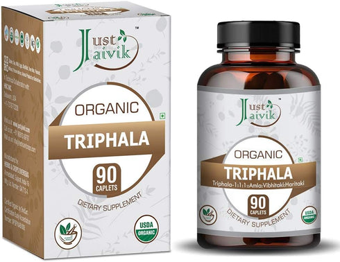 Just Jaivik Organic Triphala (Amla + Bibhitaki + Haritaki) Tablets - 750 mg (Pack of 90) for Detoxification &