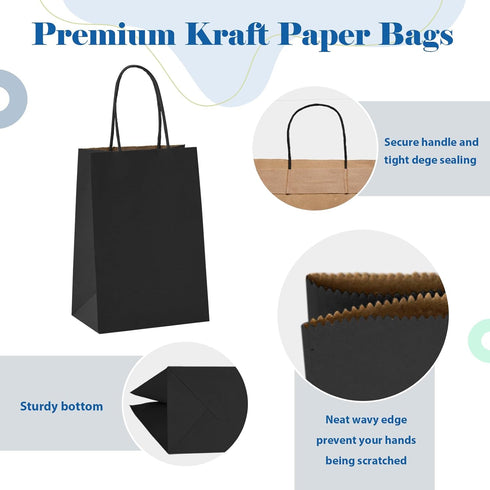 GSSUSA Kraft Paper Gift Bags 5.25x3.75x8'' 20 Pcs, Black Paper Bags with Handles for Shopping, Craft, Party