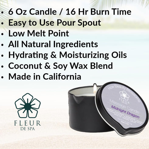 Massage Oil Candle – 6oz with Pour Spout – All Natural Coconut & Soy Blend – Melts to Warm Hydrating Body Oil