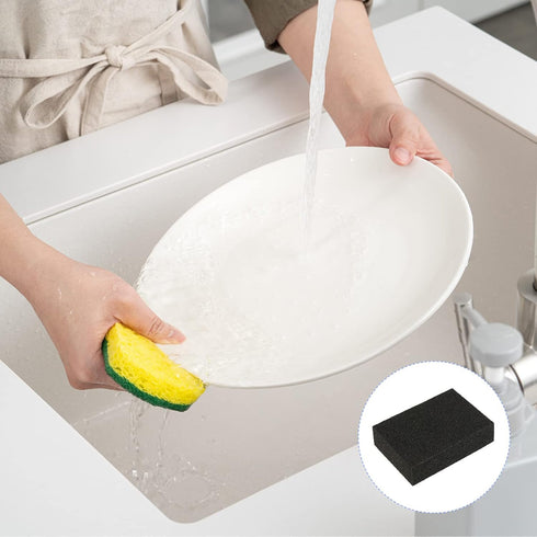 Scouring Pad Sponge, Non-Scratch Dish Cellulose Scrubber, 10.1 x 7cm for Dishes, Pots, and Kitchens, Black