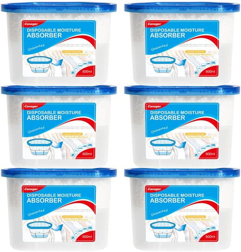 CANAGER Fragrance Free Moisture Absorber Box, 6 Packs, Odor Eliminator and Dehumidifier for Closet, Bedroom, Kitchen