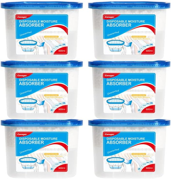 CANAGER Fragrance Free Moisture Absorber Box, 6 Packs, Odor Eliminator and Dehumidifier for Closet, Bedroom, Kitchen