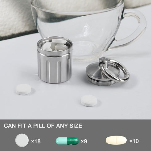 Waterproof Pill Organizer, Stainless Steel Pill Case, Keychain Pill Holder, Portable Pill Container Single Chamber Pill Box Outdoor Camping, Size: 1.2 x 1.2 x 1.65 inches